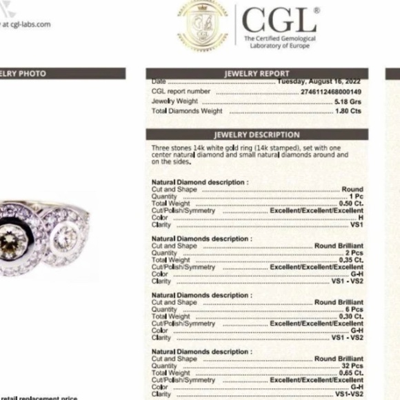 14K White Gold  1.80 ctw Genuine Diamond Three Stone Ring - Picture 8 of 13